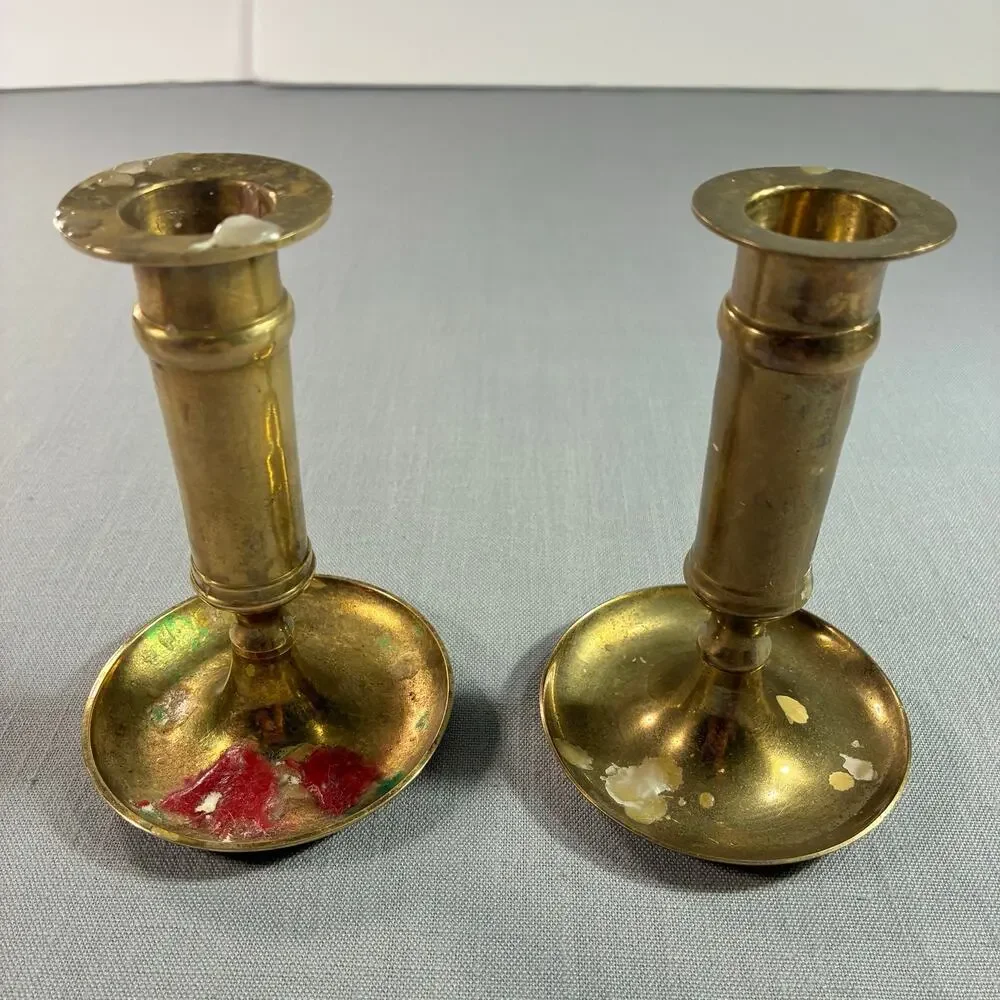 Vintage Solid Brass Candlestick Holders Pair 5